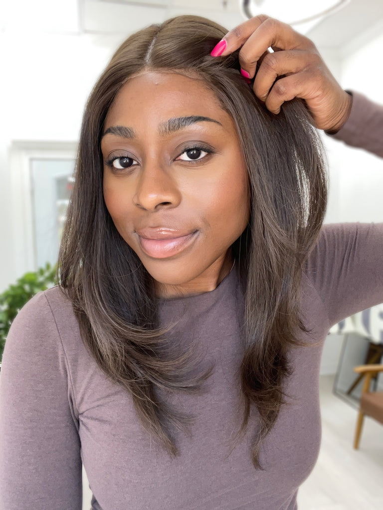 lace top human hair wig - brunette human hair wig - lace top wigs for women - breathable human hair wigs - affordable natural hair wigs - full coverage human hair wigs
