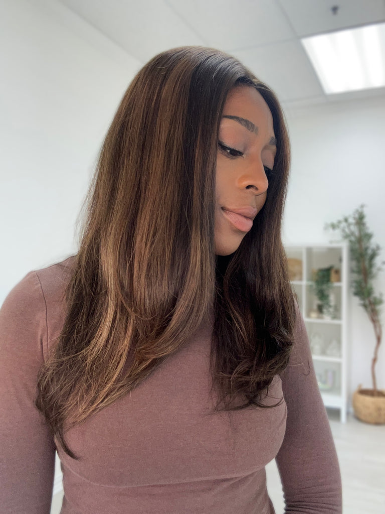 lace top human hair wig - brunette human hair wig - lace top wigs for women - breathable human hair wigs - affordable natural hair wigs - full coverage human hair wigs
