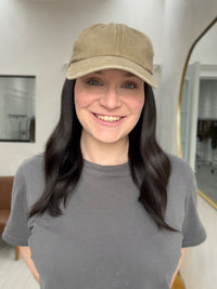 Silk or Lace Factory Hat Wig - Halsey Soft Natural Black 18 Inch Length - 20% Off Applied at Checkout