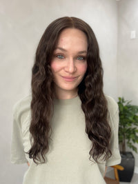 Silk or Lace Wavy HD Lace Top Wig 3.0 with Full Eartabs - Jade Chocolate Brown 24 Inch Length