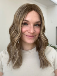 Silk or Lace Closed Lace Topper 2.0 - Calli Dirty Blonde With Highlights and Lowlights 16 Inch Length