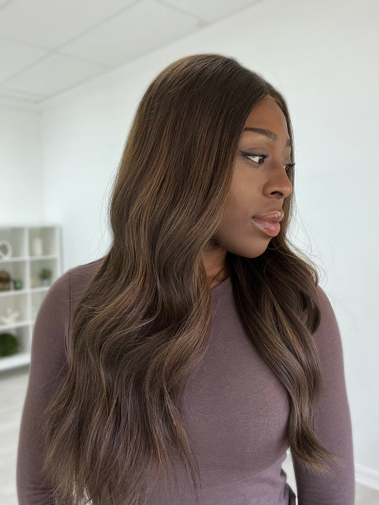 lace top human hair wig - brunette human hair wig - lace top wigs for women - breathable human hair wigs - affordable natural hair wigs - full coverage human hair wigs
