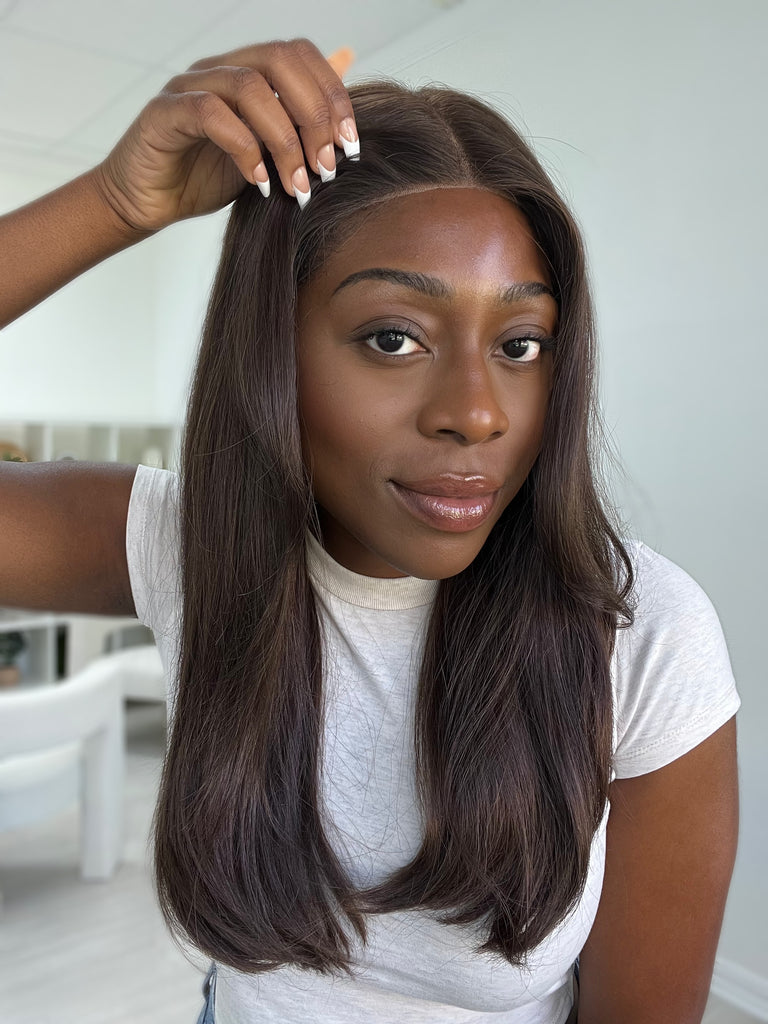 lace top human hair wig - brunette human hair wig - lace top wigs for women - breathable human hair wigs - affordable natural hair wigs - full coverage human hair wigs
