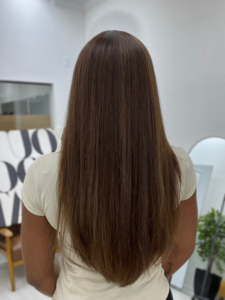 lace top human hair wig - brunette human hair wig - lace top wigs for women - breathable human hair wigs - affordable natural hair wigs - full coverage human hair wigs
