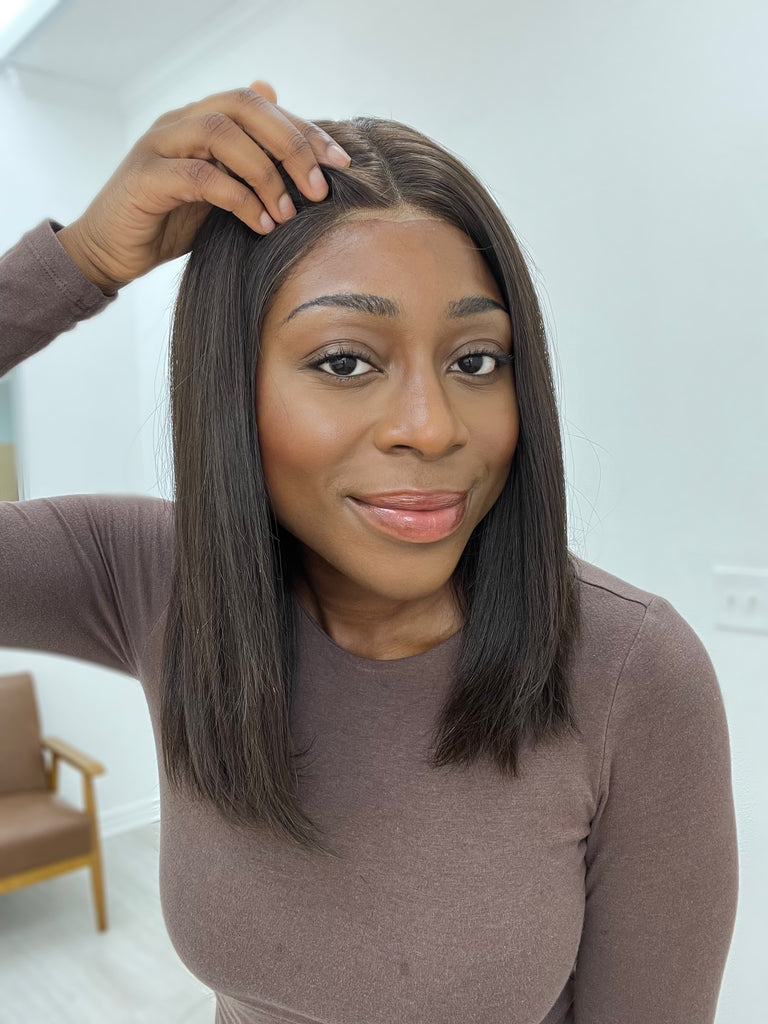 lace top human hair wig - brunette human hair wig - lace top wigs for women - breathable human hair wigs - affordable natural hair wigs - full coverage human hair wigs

