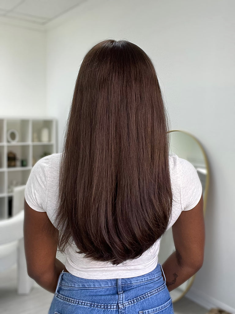 lace top human hair wig - brunette human hair wig - lace top wigs for women - breathable human hair wigs - affordable natural hair wigs - full coverage human hair wigs
