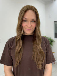 Silk or Lace Closed Lace Topper 2.0 - Olive Chestnut Brown With Highlights 22 Inch Length