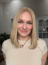 Silk or Lace Closed Lace Topper 2.0 - Dixie Buttercup Blonde With Highlights 16 Inch Length