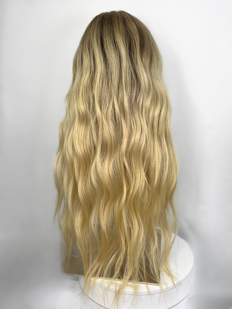 Freedom Couture Full Lace Wig, "Honey Golden Blonde with Extended Root" (R1680) - Silk or Lace