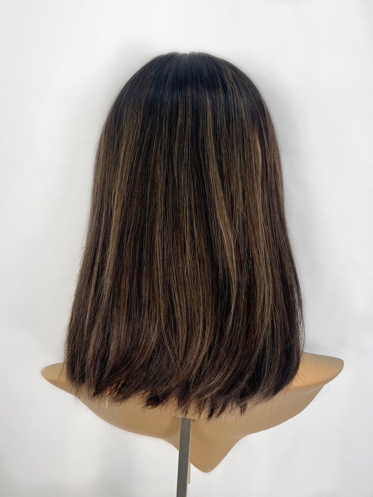 long lob remy human hair brown wig with highlights