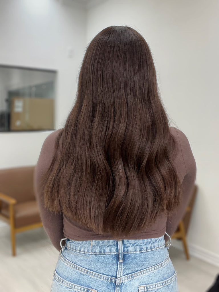 lace top human hair wig - brunette human hair wig - lace top wigs for women - breathable human hair wigs - affordable natural hair wigs - full coverage human hair wigs
