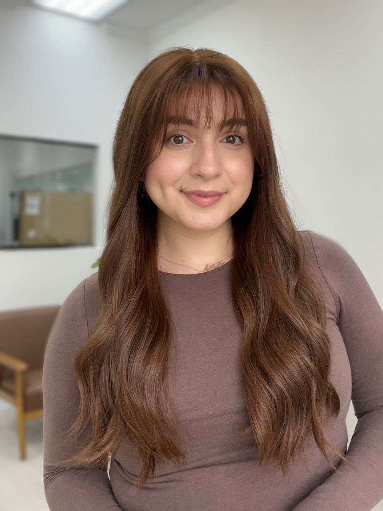 lace top human hair wig - brunette human hair wig - lace top wigs for women - breathable human hair wigs - affordable natural hair wigs - full coverage human hair wigs
