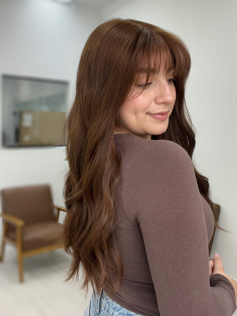 lace top human hair wig - brunette human hair wig - lace top wigs for women - breathable human hair wigs - affordable natural hair wigs - full coverage human hair wigs
