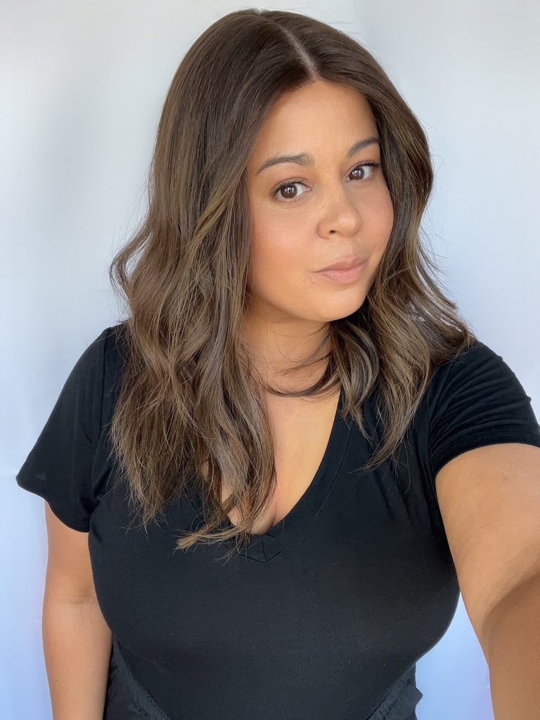 Highline Lace Top Wig, "Medium Dark Brown with Highlights" (R1754) - Silk or Lace
