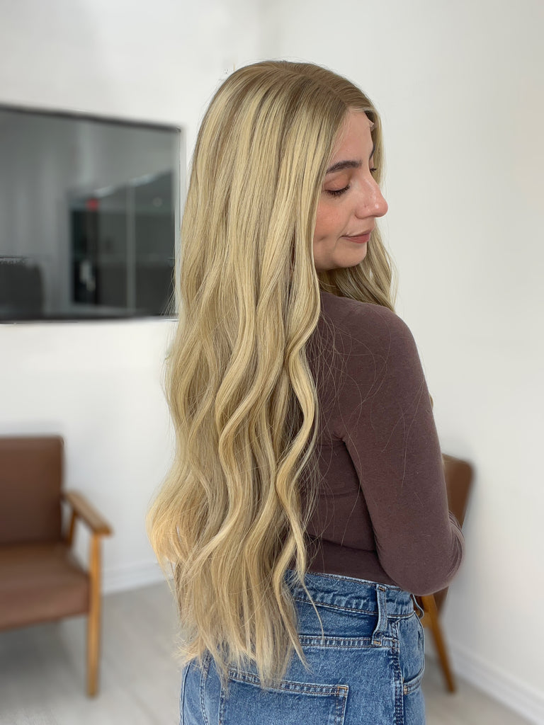 lace top human hair wig - blonde human hair wig - lace top wigs for women - breathable human hair wigs - affordable natural hair wigs - full coverage human hair wigs