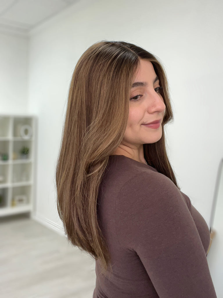 lace top human hair wig - brunette human hair wig - lace top wigs for women - breathable human hair wigs - affordable natural hair wigs - full coverage human hair wigs
