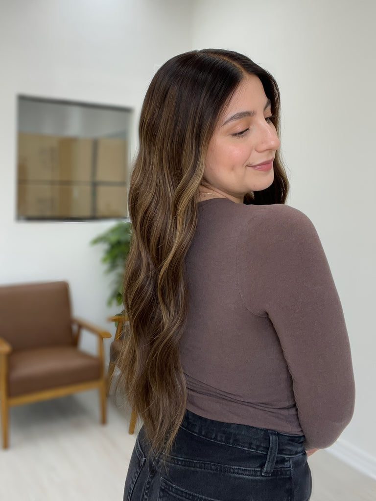 lace top human hair wig - brunette human hair wig - lace top wigs for women - breathable human hair wigs - affordable natural hair wigs - full coverage human hair wigs