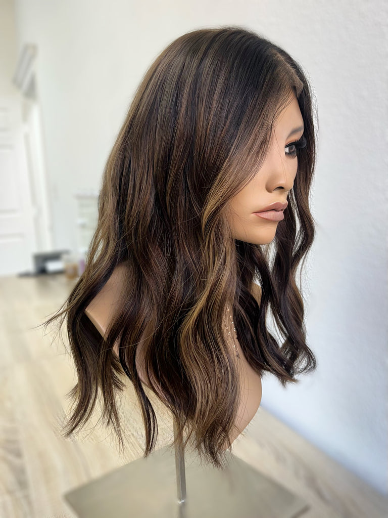 lace top human hair wig - brunette human hair wig - lace top wigs for women - breathable human hair wigs - affordable natural hair wigs - full coverage human hair wigs
