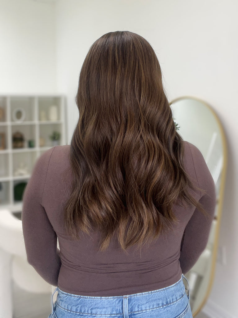 lace top human hair wig - brunette human hair wig - lace top wigs for women - breathable human hair wigs - affordable natural hair wigs - full coverage human hair wigs