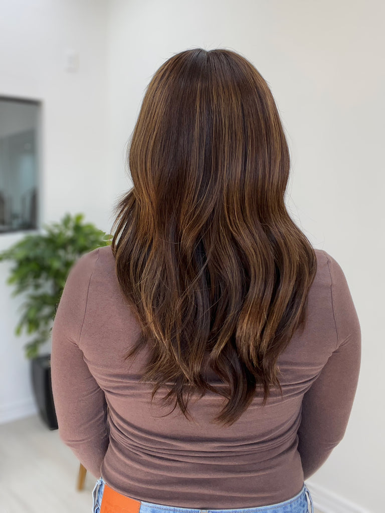 lace top human hair wig - brunette human hair wig - lace top wigs for women - breathable human hair wigs - affordable natural hair wigs - full coverage human hair wigs
