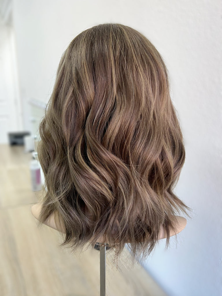 lace top human hair wig - auburn brunette human hair wig - lace top wigs for women - breathable human hair wigs - affordable natural hair wigs - full coverage human hair wigs 