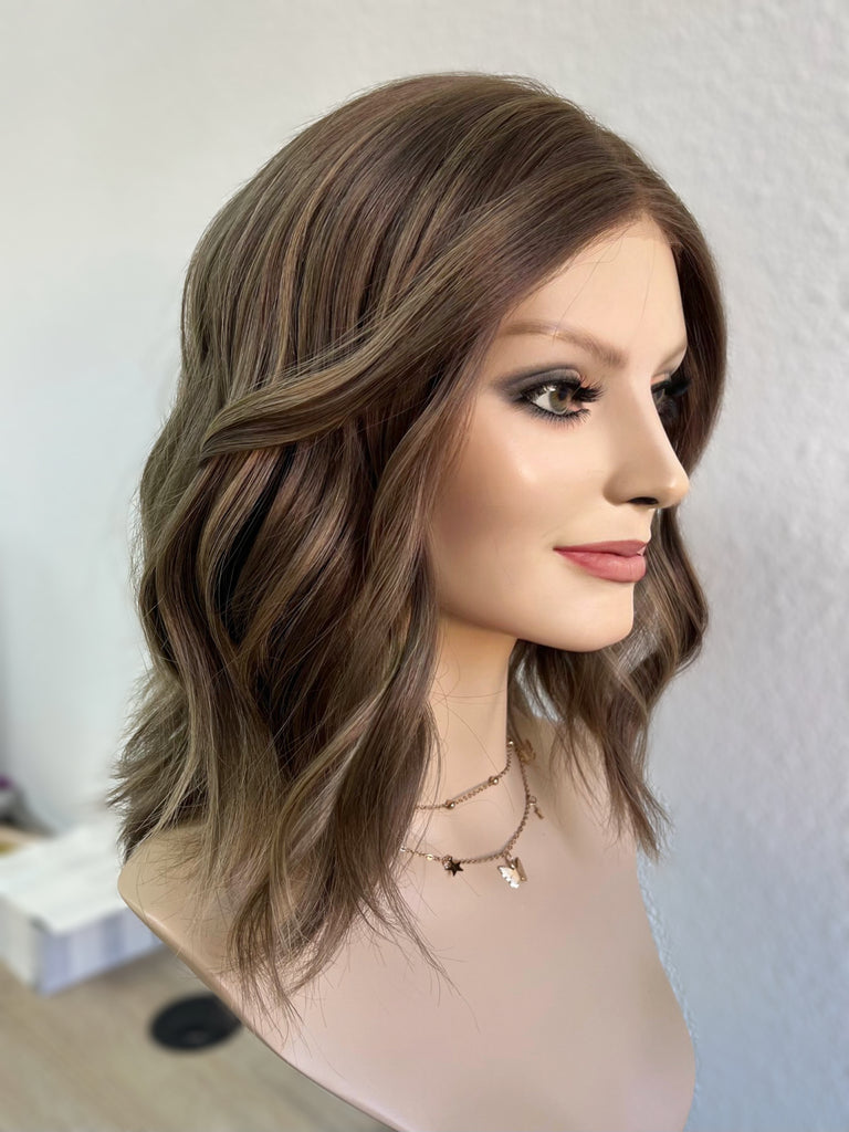 lace top human hair wig - auburn brunette human hair wig - lace top wigs for women - breathable human hair wigs - affordable natural hair wigs - full coverage human hair wigs 