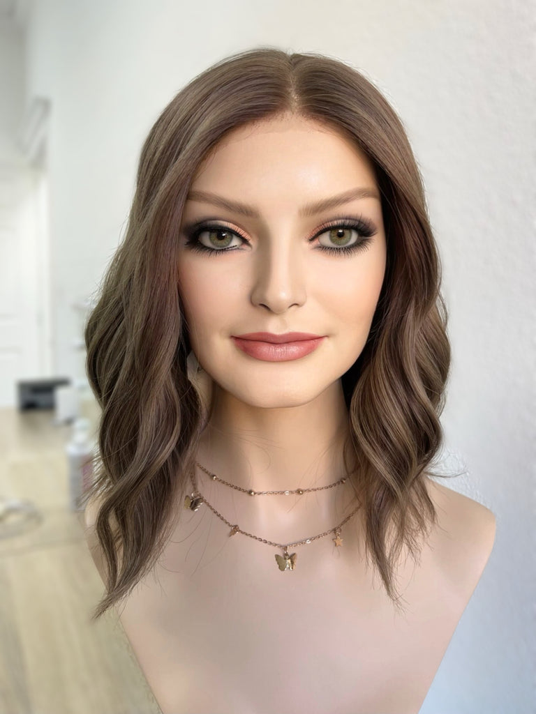 lace top human hair wig - auburn brunette human hair wig - lace top wigs for women - breathable human hair wigs - affordable natural hair wigs - full coverage human hair wigs 