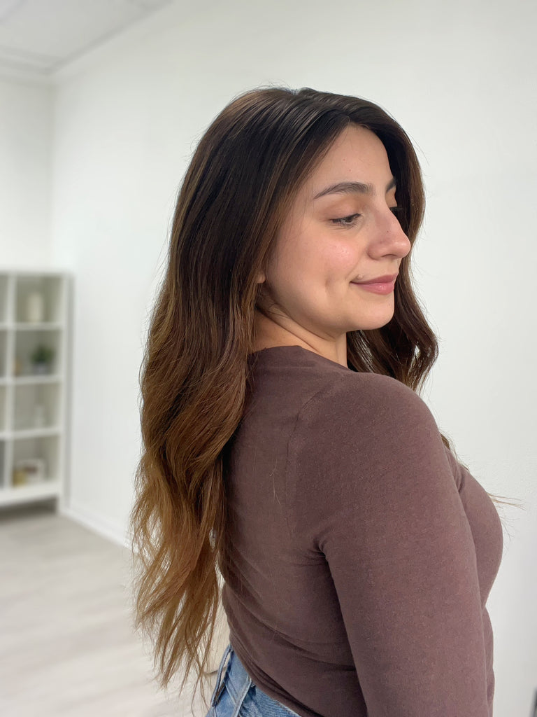 lace top human hair wig - brunette human hair wig - lace top wigs for women - breathable human hair wigs - affordable natural hair wigs - full coverage human hair wigs
