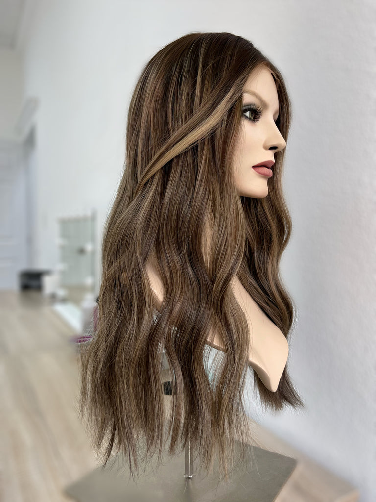 lace top human hair wig - brunette human hair wig - lace top wigs for women - breathable human hair wigs - affordable natural hair wigs - full coverage human hair wigs
