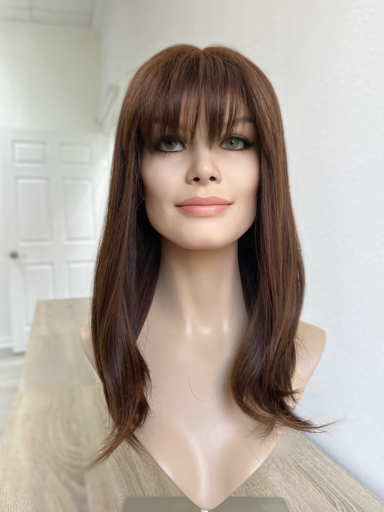 lace top human hair wig - brunette human hair wig - lace top wigs for women - breathable human hair wigs - affordable natural hair wigs - full coverage human hair wigs