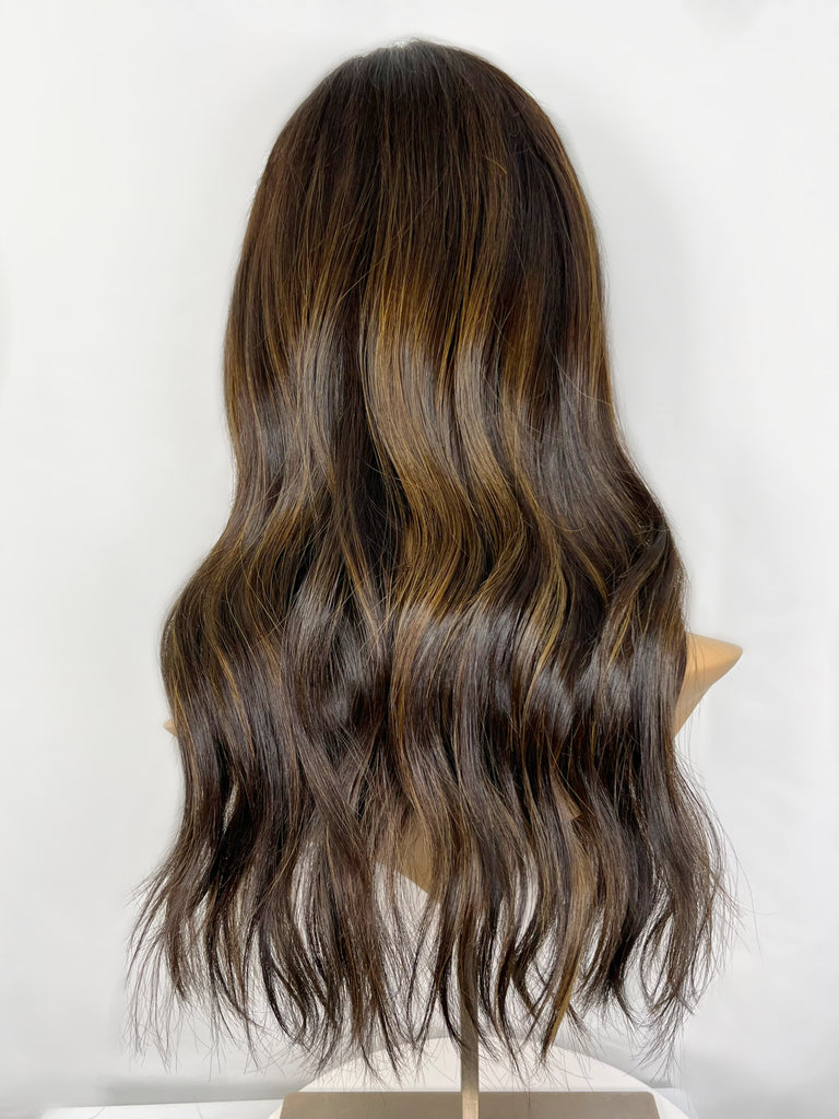 Highline Lace Top Wig, "Soft Black Caramel Balayage" (R1649) - Silk or Lace