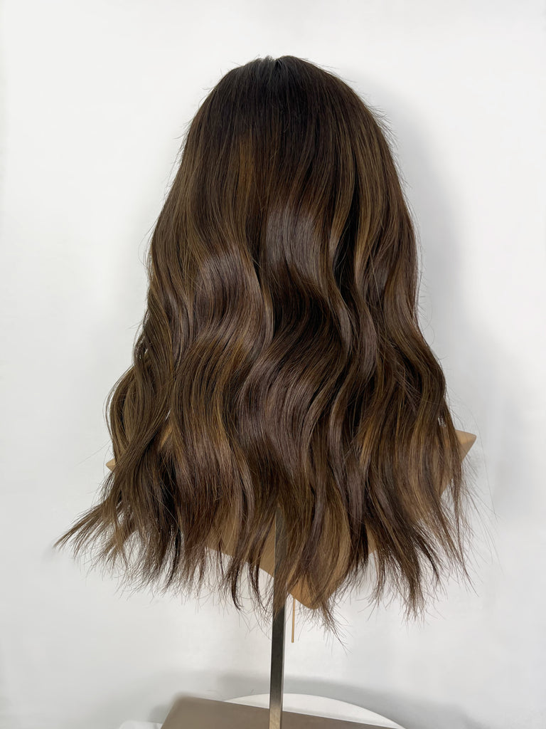 Highline Lace Top Wig, "Medium Dark Brown with Highlights" (R1754) - Silk or Lace