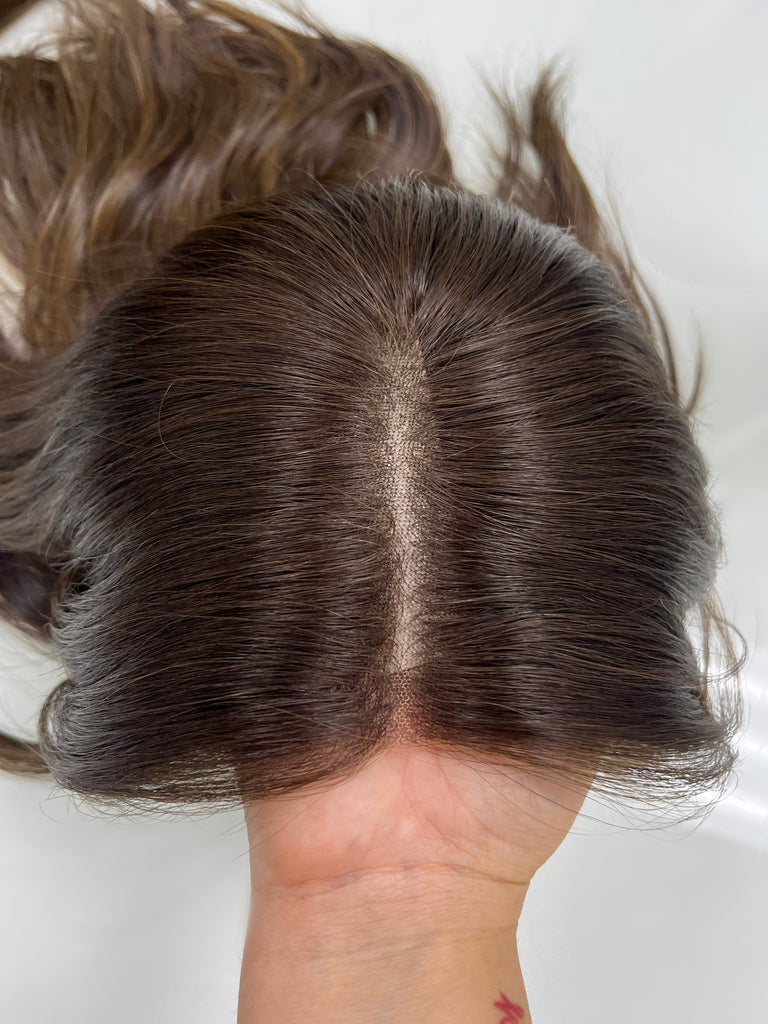 Highline Lace Top Wig, "Medium Dark Brown with Highlights" (R1754) - Silk or Lace