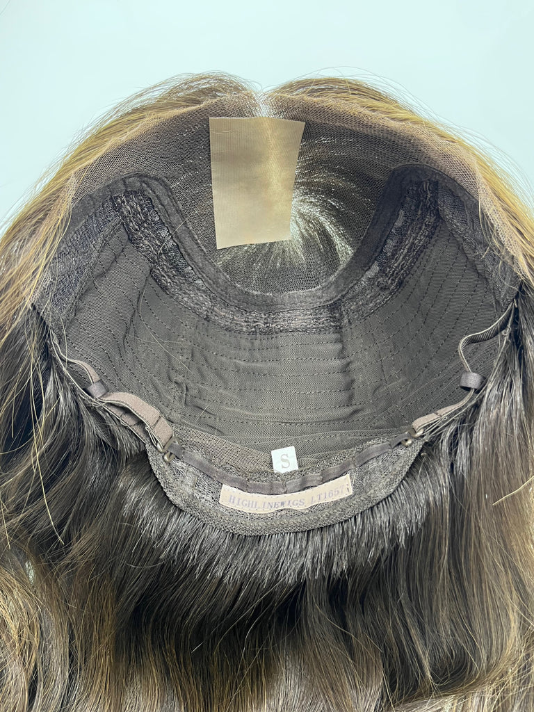 Highline Lace Top Wig, "Medium Dark Brown with Highlights" (R1754) - Silk or Lace
