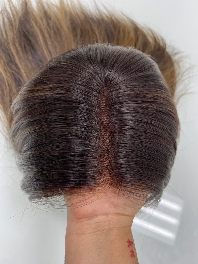 Highline Lace Top Wig, "Dimensional Browns with Dark Root" (R1768) - Silk or Lace