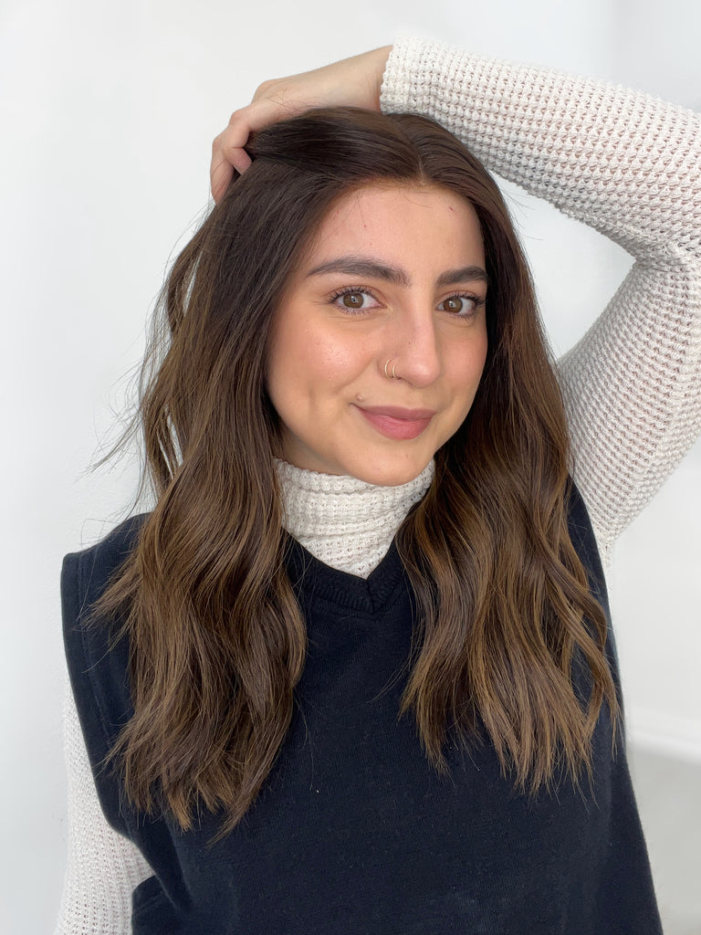Highline Lace Top Wig, "Dark Brown Caramel Balayage" (R1760) - Silk or Lace