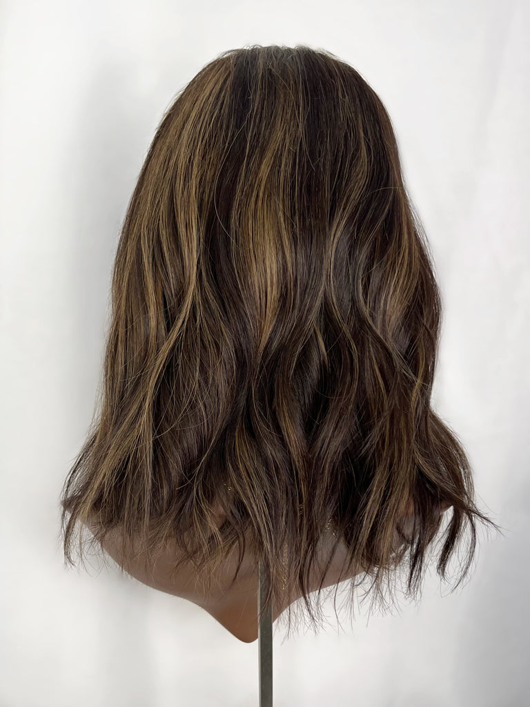 Highline Lace Top Wig, "Dark Brown with Caramel Highlights" (R1766) - Silk or Lace