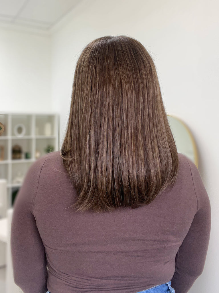 lace top human hair wig - brunette human hair wig - lace top wigs for women - breathable human hair wigs - affordable natural hair wigs - full coverage human hair wigs