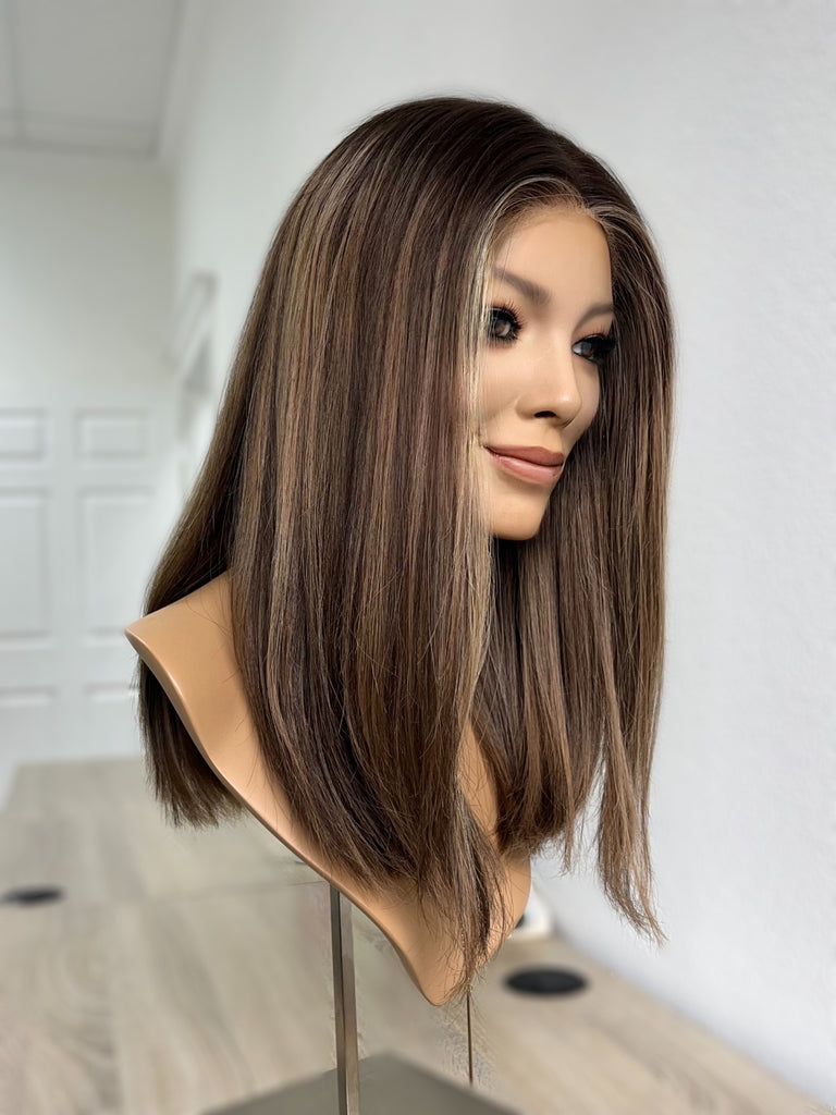 lace top human hair wig - brunette human hair wig - lace top wigs for women - breathable human hair wigs - affordable natural hair wigs - full coverage human hair wigs