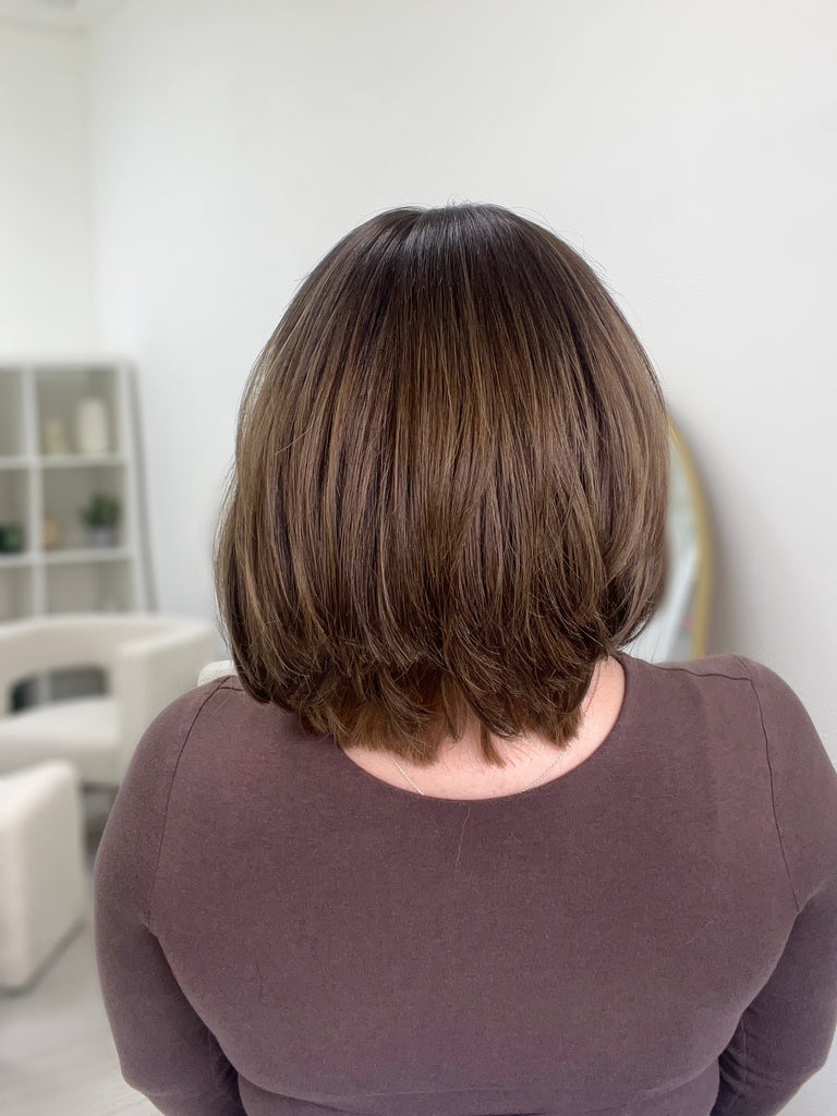 lace top human hair wig - brunette human hair wig - lace top wigs for women - breathable human hair wigs - affordable natural hair wigs - full coverage human hair wigs
