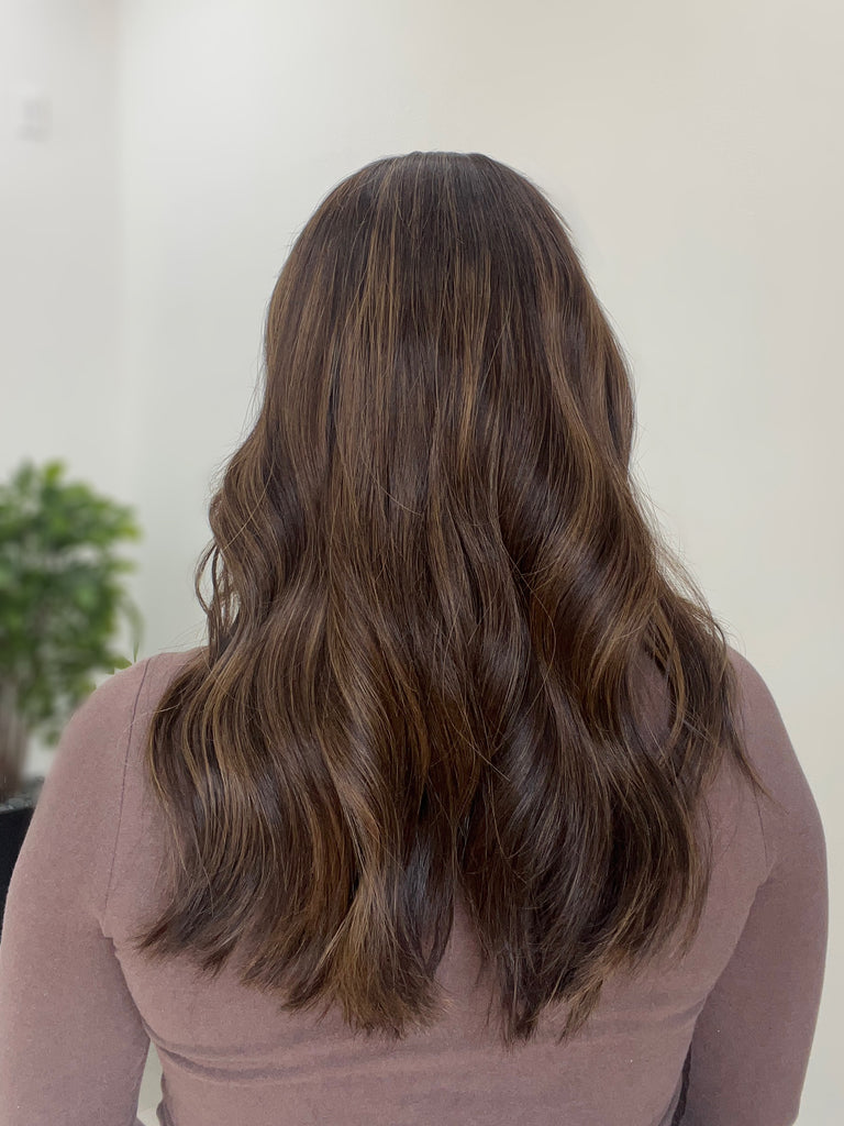 lace top human hair wig - brunette human hair wig - lace top wigs for women - breathable human hair wigs - affordable natural hair wigs - full coverage human hair wigs