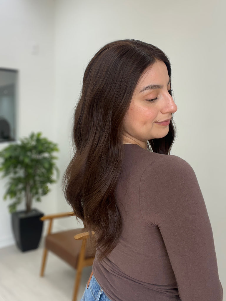 lace top human hair wig - brunette human hair wig - lace top wigs for women - breathable human hair wigs - affordable natural hair wigs - full coverage human hair wigs