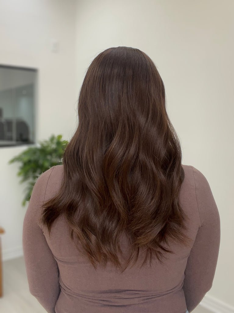 lace top human hair wig - brunette human hair wig - lace top wigs for women - breathable human hair wigs - affordable natural hair wigs - full coverage human hair wigs