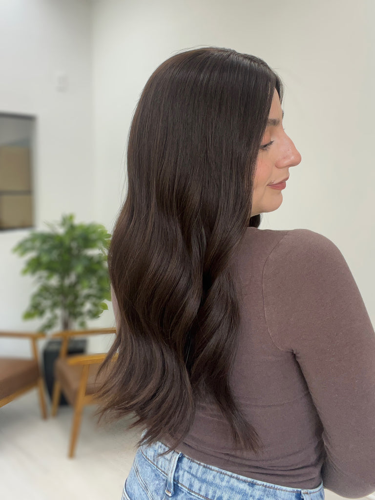 lace top human hair wig - brunette human hair wig - lace top wigs for women - breathable human hair wigs - affordable natural hair wigs - full coverage human hair wigs
