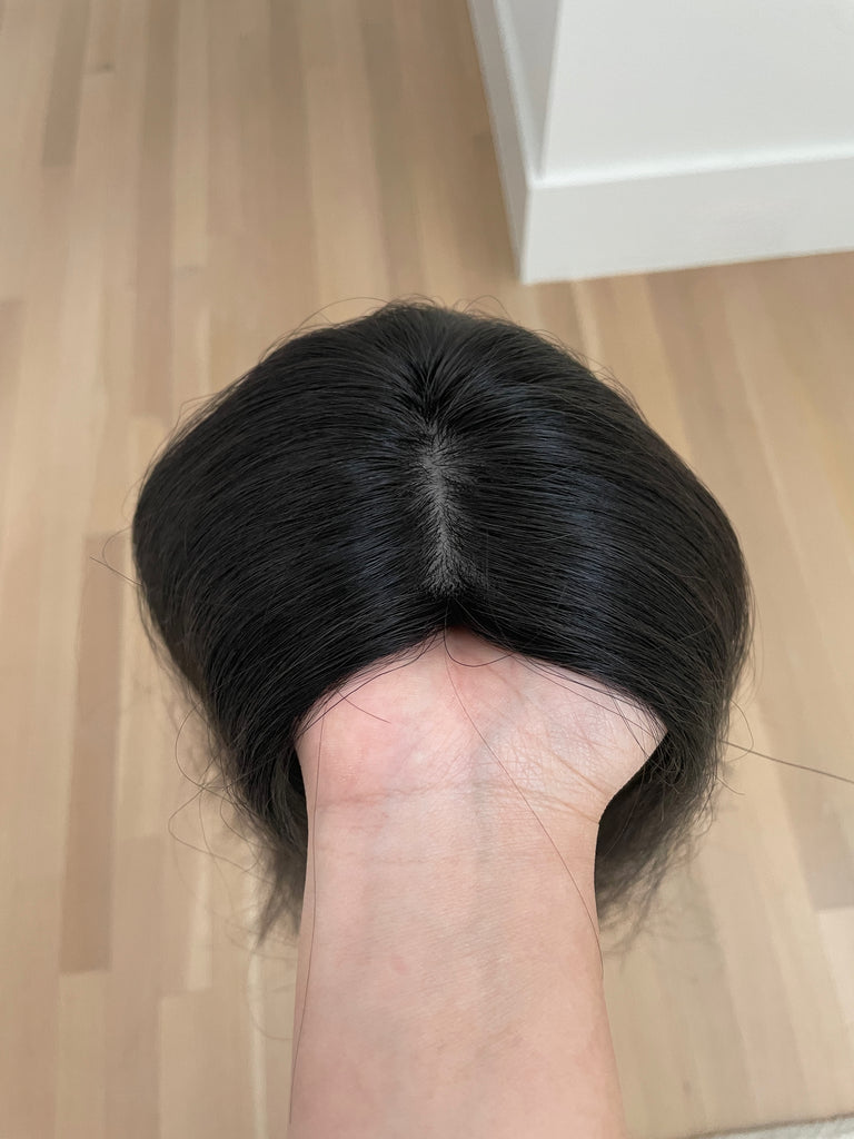 black silk top hair topper - hair topper for women - hair topper for thinning hair - natural virgin black hair topper - hair topper for hair loss