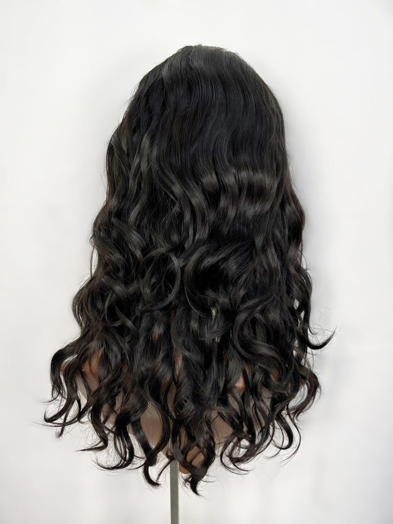 silk top lace front wavy wig - black wavy lace front wig - lightly worn wig - madison wigs - madison comfort cap wig - preloved wig - wigs for women - affordable natural hair wigs - buy used wigs