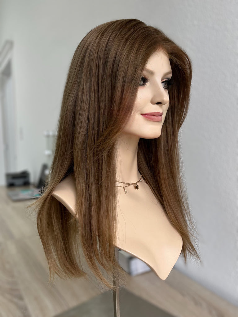 lace top human hair wig - brunette human hair wig - lace top wigs for women - breathable human hair wigs - affordable natural hair wigs - full coverage human hair wigs