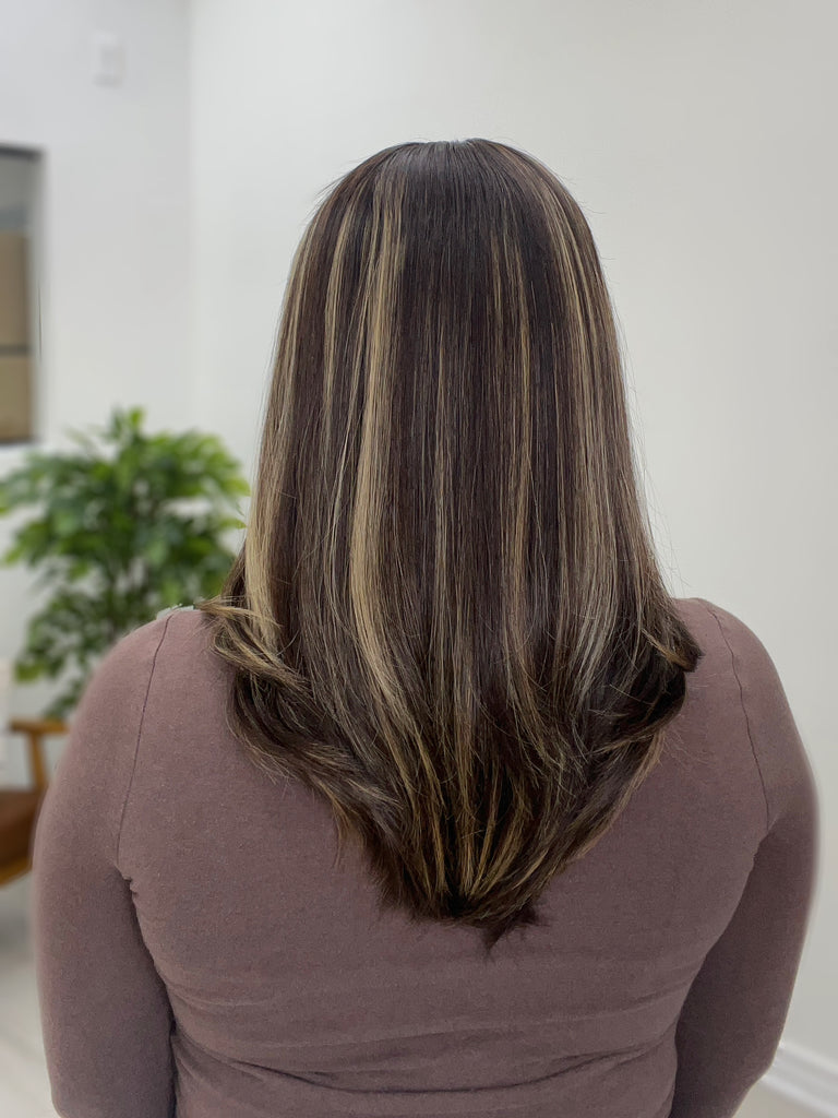 lace top human hair wig - brunette human hair wig - lace top wigs for women - breathable human hair wigs - affordable natural hair wigs - full coverage human hair wigs
