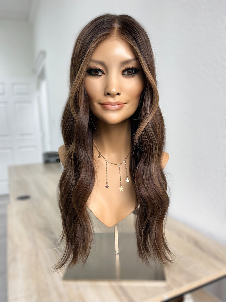 lace top human hair wig - brunette human hair wig - lace top wigs for women - breathable human hair wigs - affordable natural hair wigs - full coverage human hair wigs