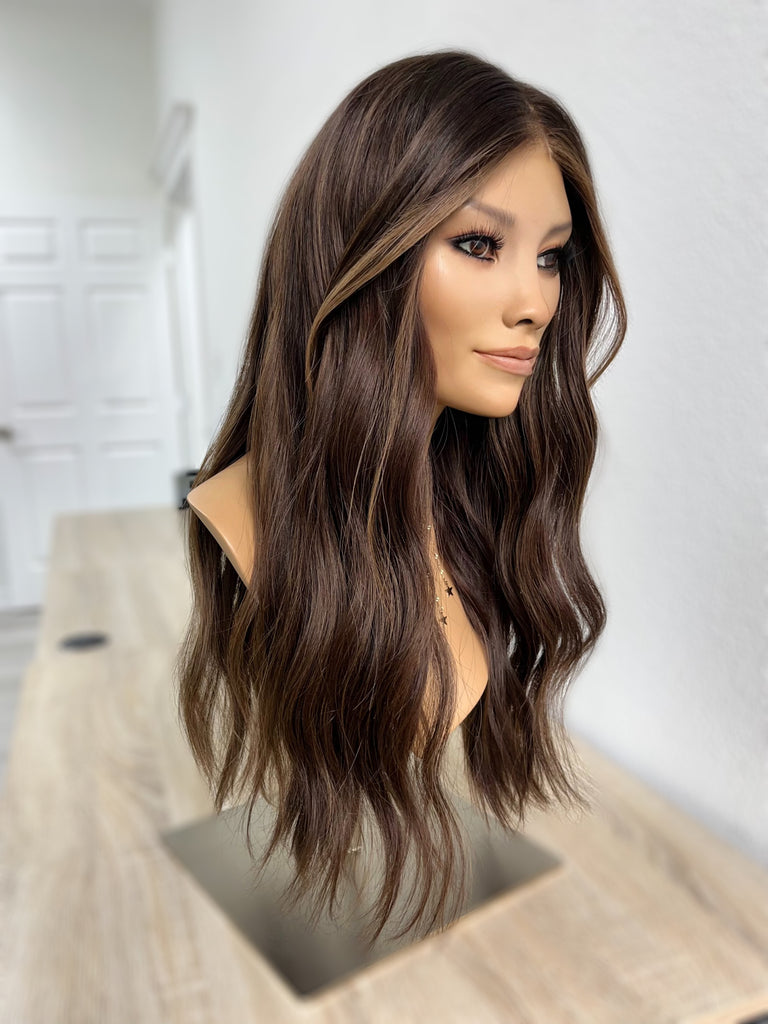 lace top human hair wig - brunette human hair wig - lace top wigs for women - breathable human hair wigs - affordable natural hair wigs - full coverage human hair wigs